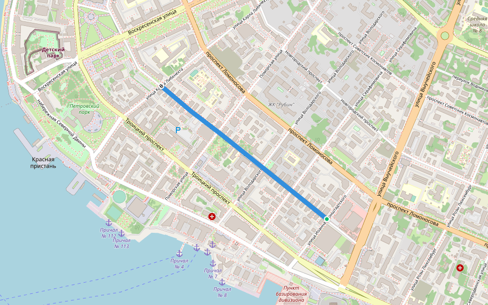 проспект Чумбарова-Лучинского walking route map in Arkhangel'sk