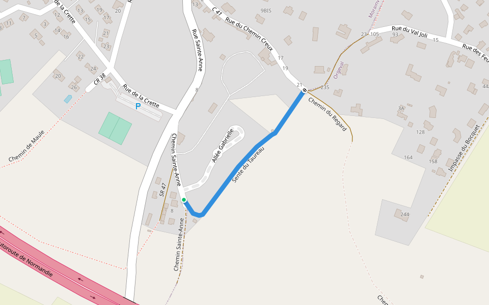 Sente du Taureau walking route map in Morainvilliers