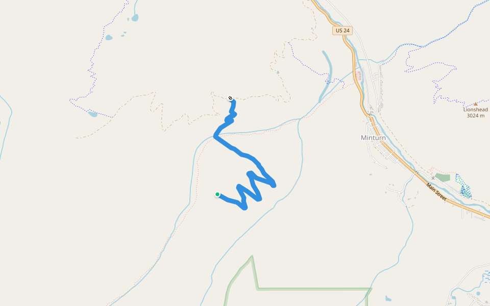Meadow Mountain walking route map in Minturn