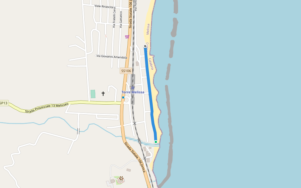 Via Lungomare walking route map in Torre Melissa