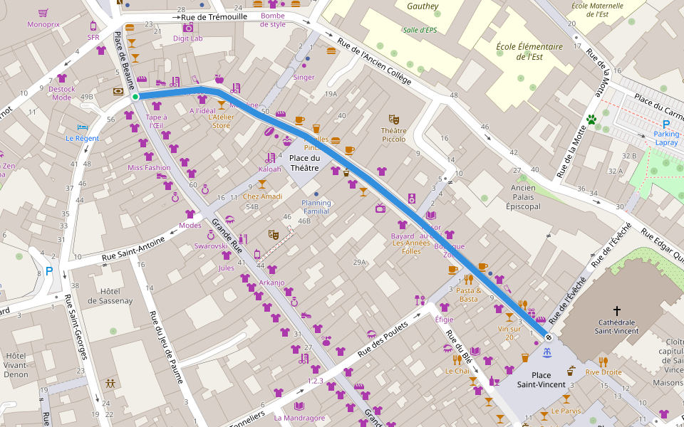 Rue aux Fèvres walking route map in Chalon-sur-Saône