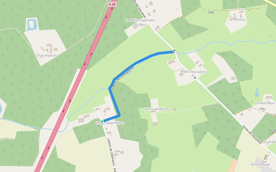 Chemin des Chalopinières walking route map in Parigné-l'Évêque