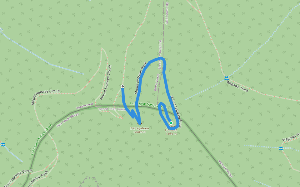 Mount Hobwee Track walking route map in Binna Burra