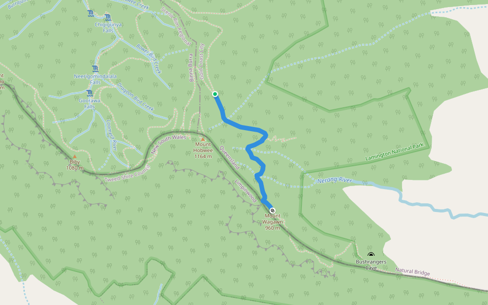 Wagawn Track walking route map in Binna Burra