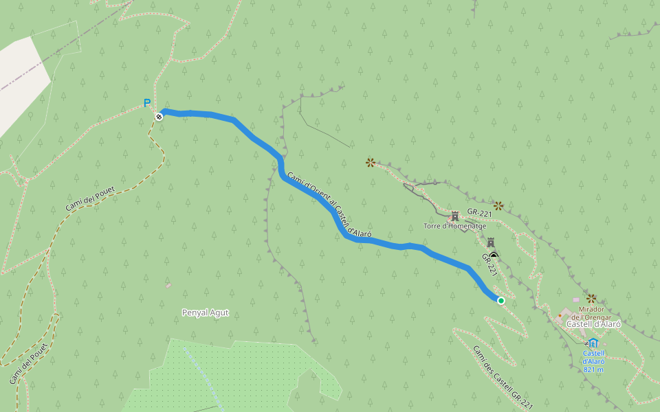 Camí d'Orient al Castell d'Alaró walking route map in Alaró