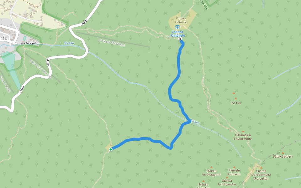 Cabana Fântânele - Poiana Viezuri (Triunghi Galben) walking route map in Durău