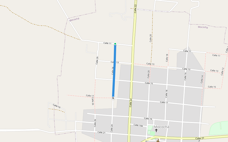 Calle 24 walking route map in Mocochá