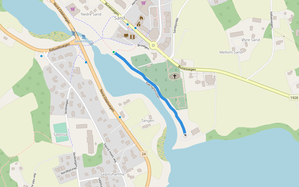 Kjærlighetsstien walking route map in Sand