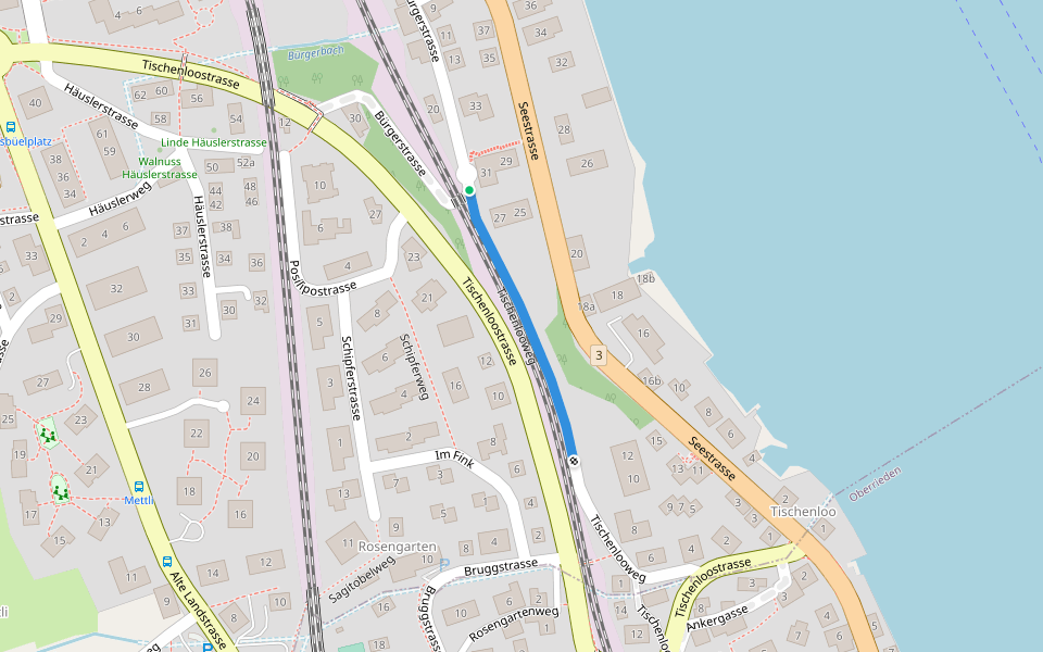 Tischenlooweg walking route map in Thalwil