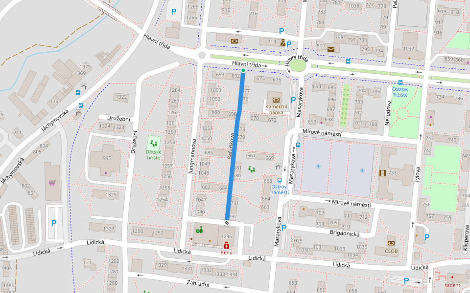 Šafaříkova walking route map in Ostrov