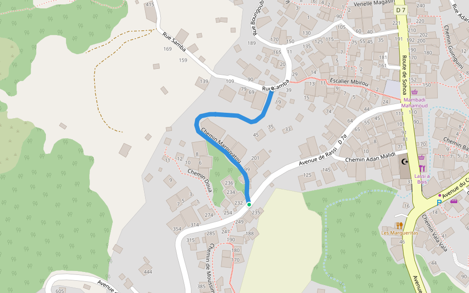 Chemin Marouvatou walking route map in Ouangani