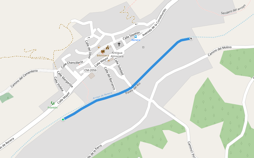 Paseo del Rio walking route map in Renera