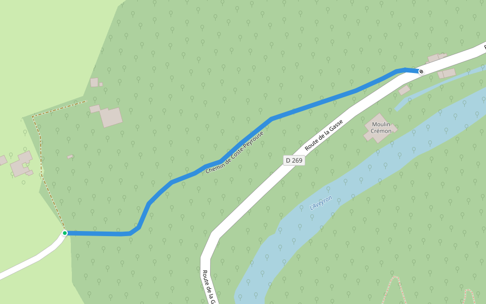 Chemin de Coste-Peyrouse walking route map in Villefranche-de-Rouergue