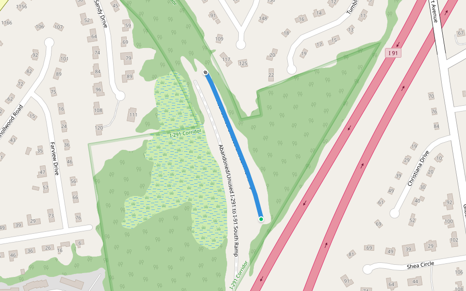 Abandoned/Unused Exit 23A NB Ramp walking route map in Rocky Hill