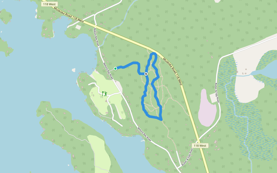 Huckleberry Rock Lookout Trail walking route map in Bracebridge