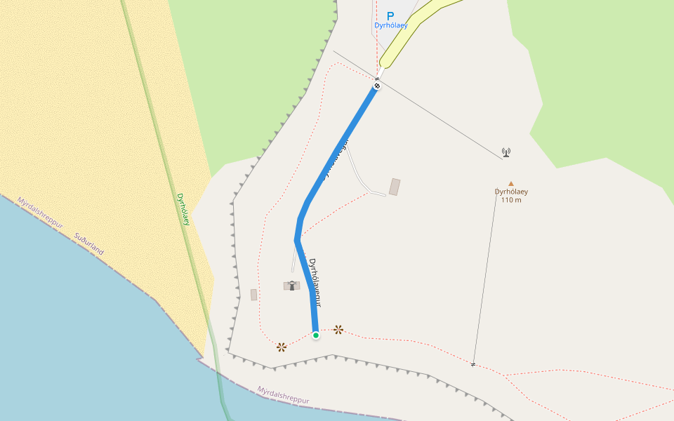 Dyrhólavegur walking route map in Vík