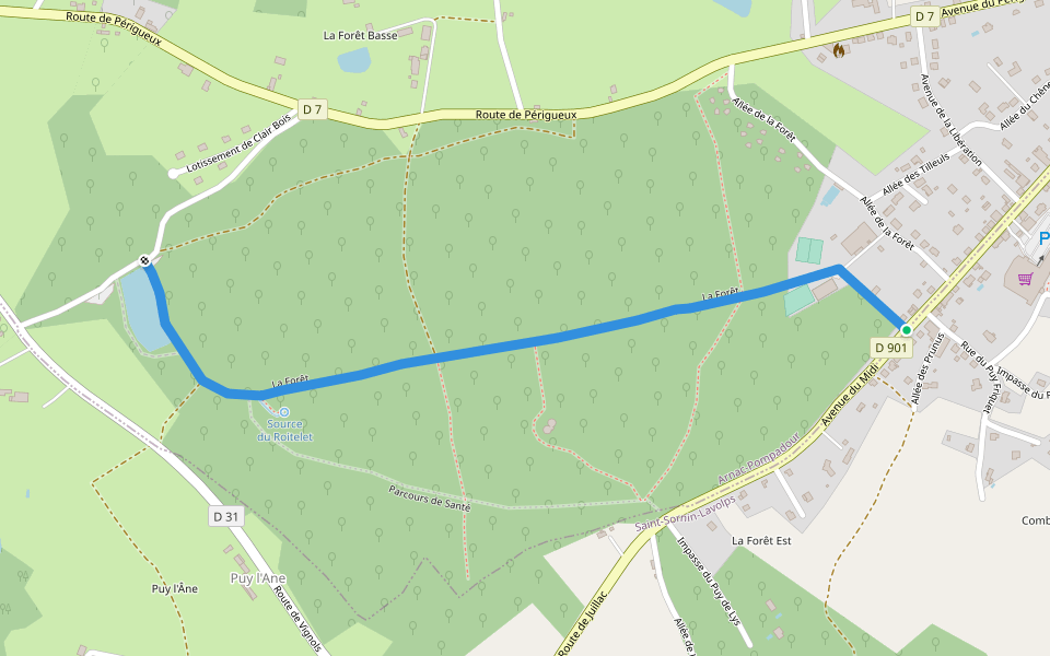 La Forêt walking route map in Arnac-Pompadour