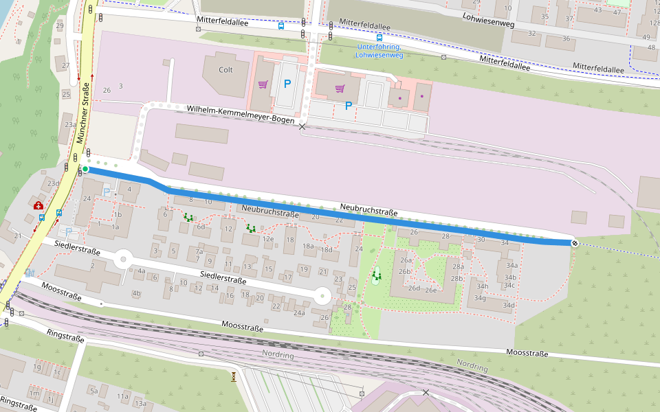 Neubruchstraße walking route map in Unterföhring