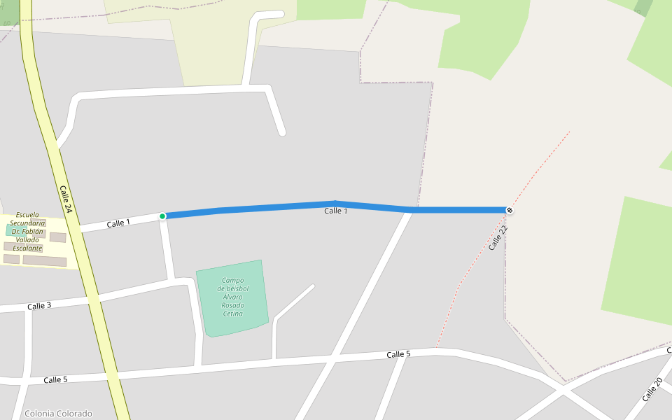 Calle 1 walking route map in Espita