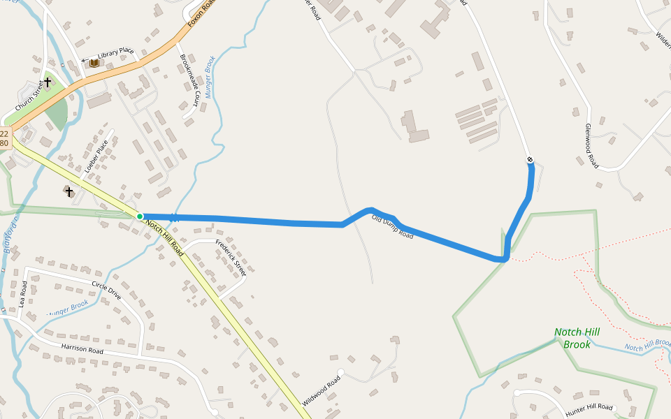 Old Dump Road walking route map in North Branford