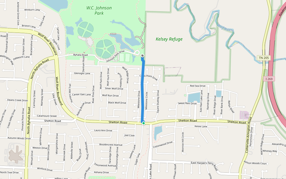 Old Wagon Trail walking route map in Collierville