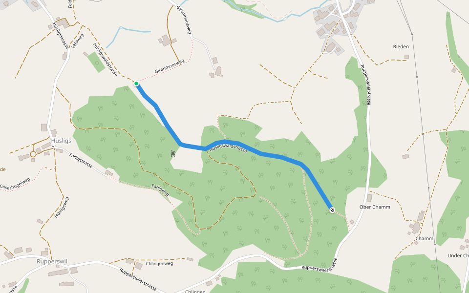 Hüsligswaldstrasse walking route map in Kirchberg