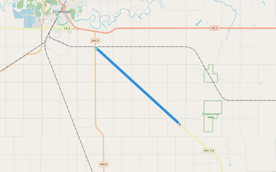 Agassiz Recreational Trail walking route map in Crookston