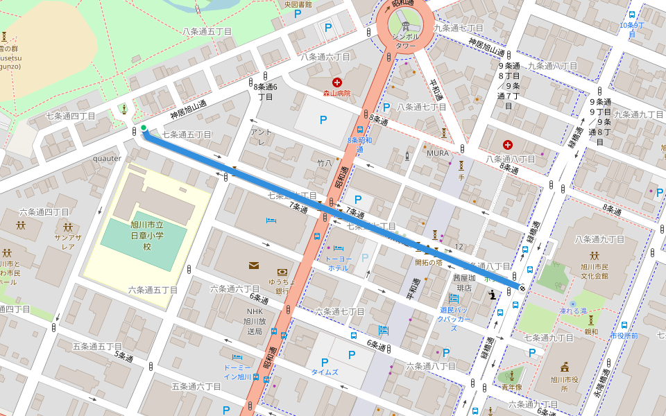 7条緑道 walking route map in Asahikawa