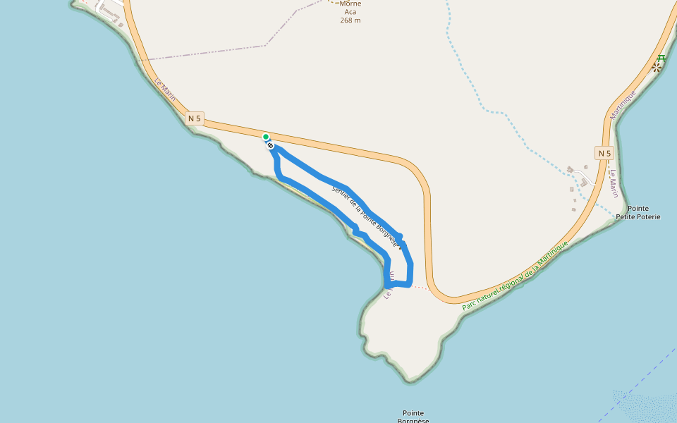 Sentier de la Pointe Borgnèse walking route map in Le Marin