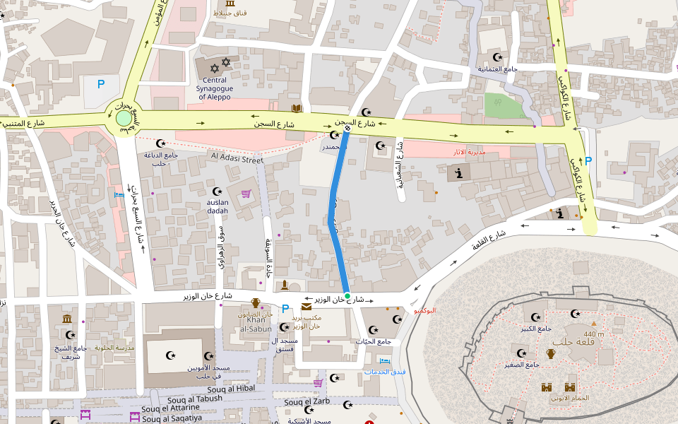 سوق الموازين walking route map in Aleppo