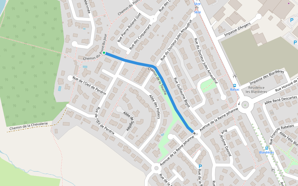 Chemin de la Touche walking route map in Laval
