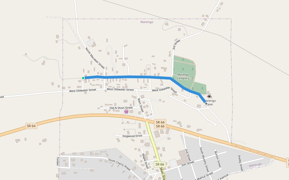 Old N Main Street walking route map in Marengo