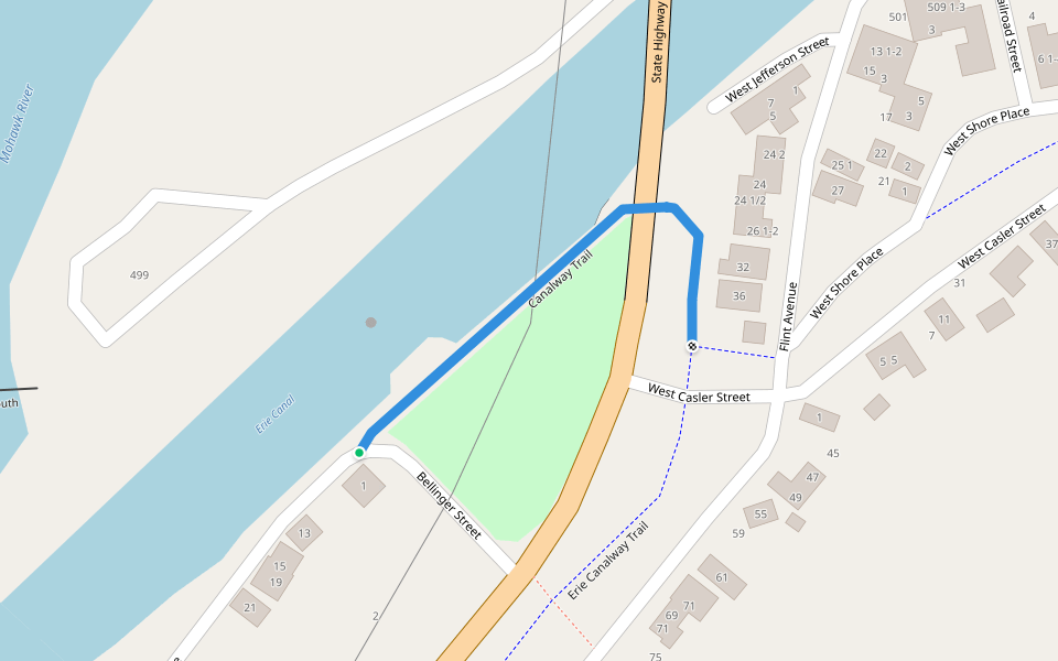 Canalway Trail walking route map in Little Falls