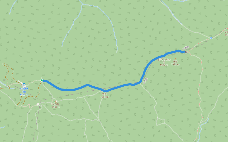 백두대간 / 노고단 고개-피아골 삼거리 2.8Km 1:33 walking route map in Gurye-gun