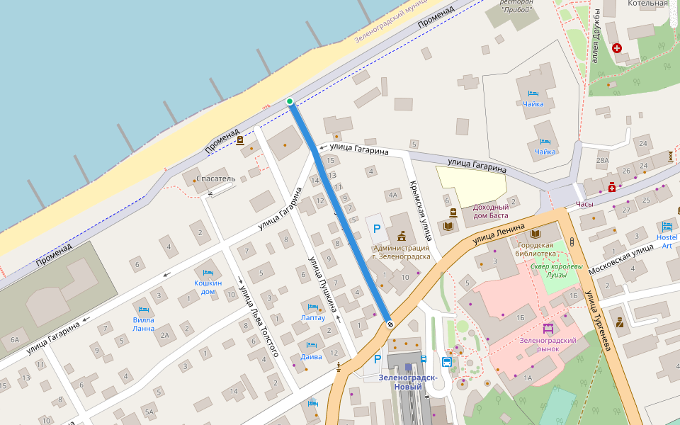 улица Горького walking route map in Zelenogradsk
