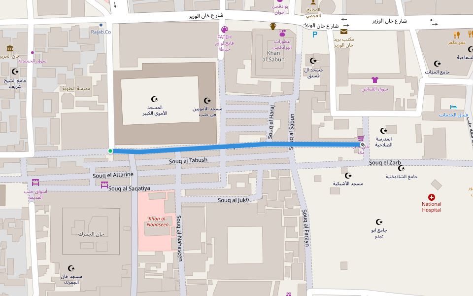 Souq al Hibal walking route map in Aleppo