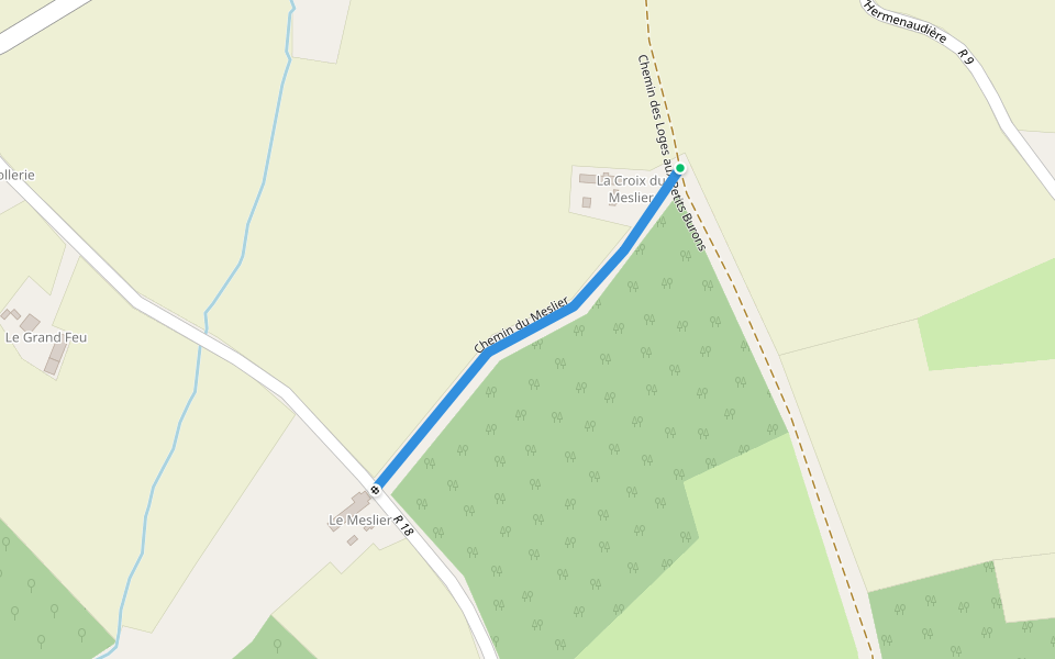 Chemin du Meslier walking route map in Coudrecieux