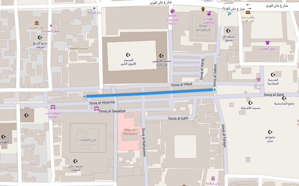 Souq al Tabush walking route map in Aleppo