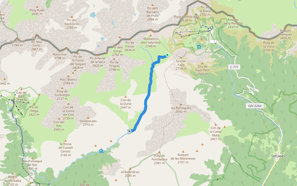 Coll de la Marrana - Coma de Vaca walking route map in Ribes de Freser