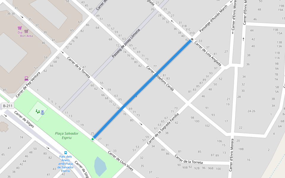 Passatge d'Ausiàs March walking route map in Sant Pere de Ribes