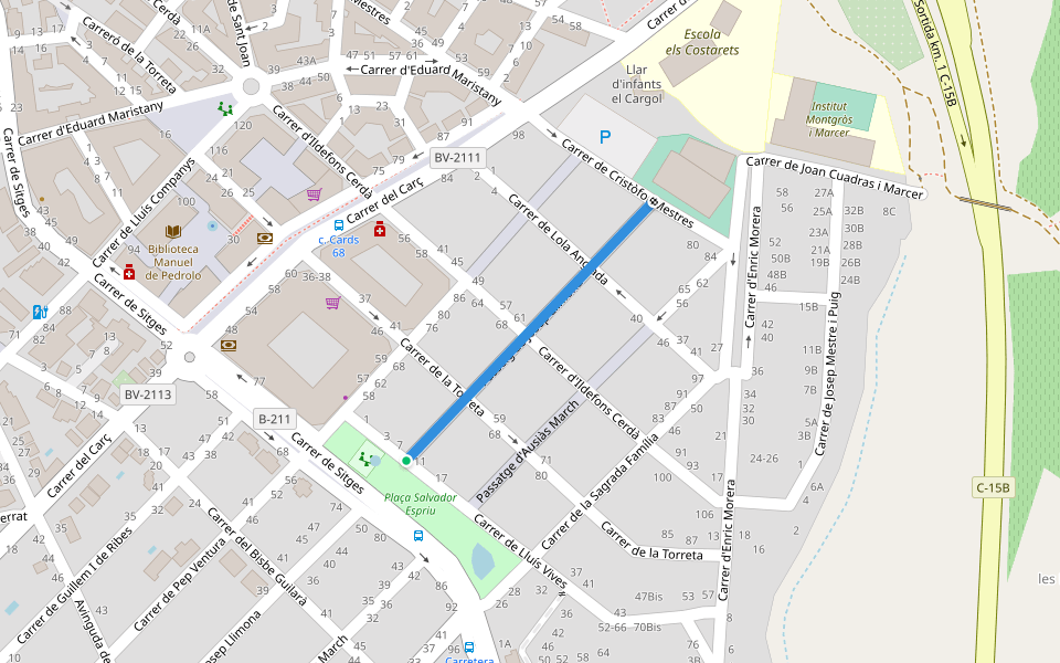 Passeig de Josep Llimona walking route map in Sant Pere de Ribes