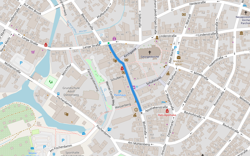 Blutstraße walking route map in Parchim
