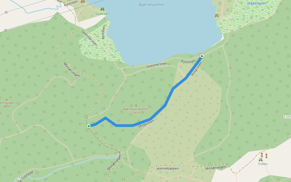 Skogsstien walking route map in Nesttun