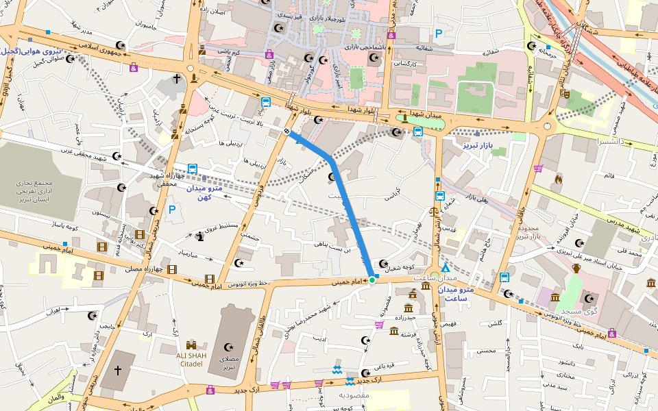 بؤیوک تربیت - تربیت شرقی walking route map in Tabriz