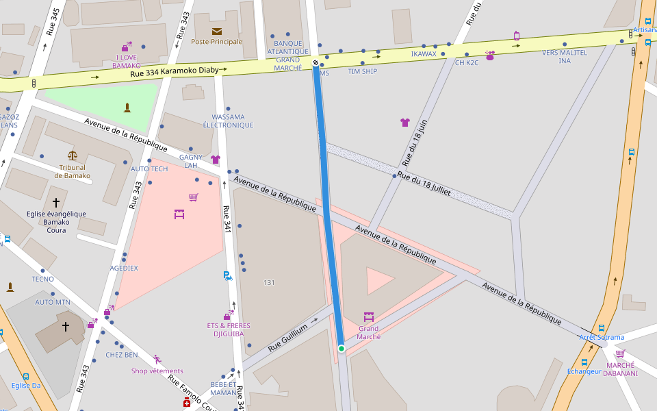 Rue Mohamed V walking route map in Bamako