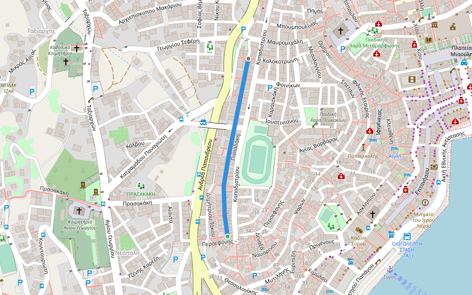 Παπαδάκη walking route map in Ermoupoli