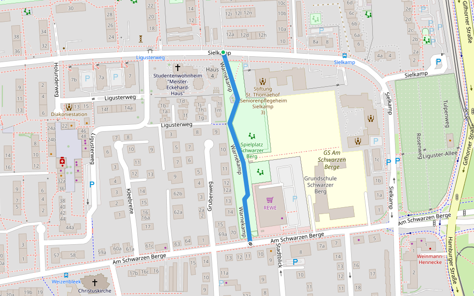 Warnekamp walking route map in Braunschweig