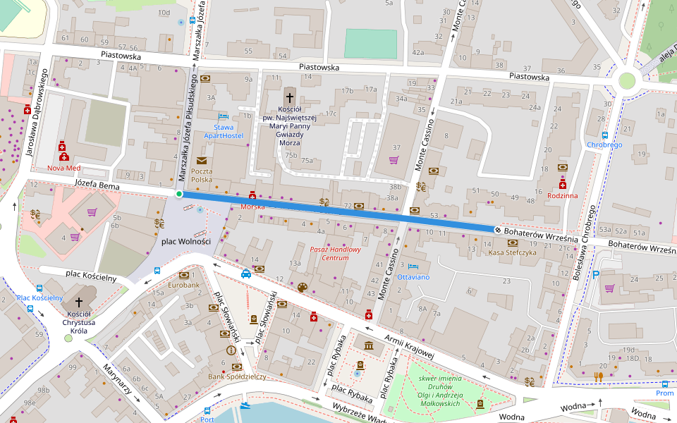 Bohaterów Września walking route map in Świnoujście