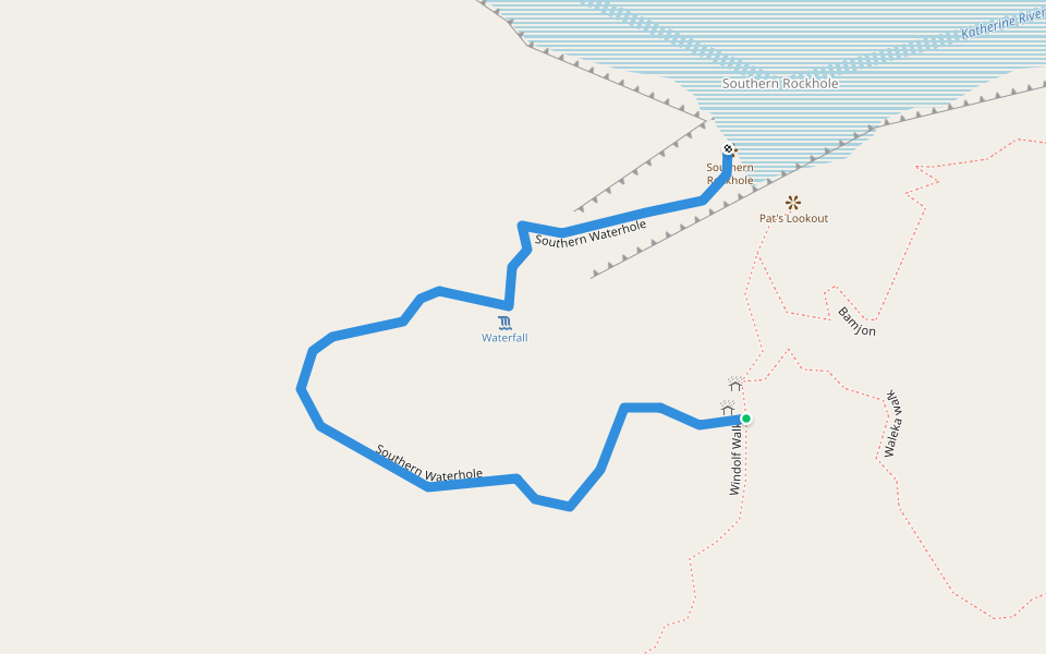 Southern Waterhole walking route map in Nitmiluk