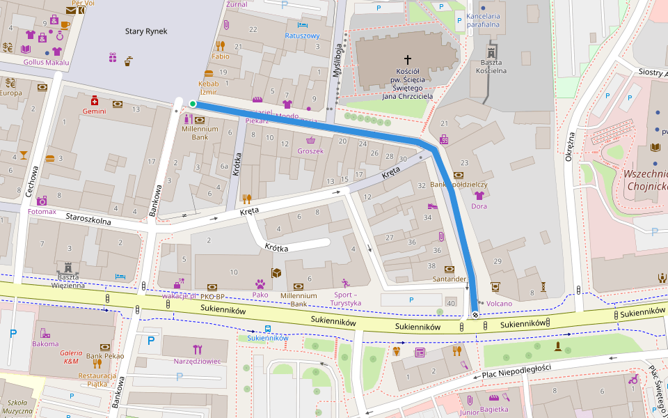 Tadeusza Kościuszki walking route map in Chojnice